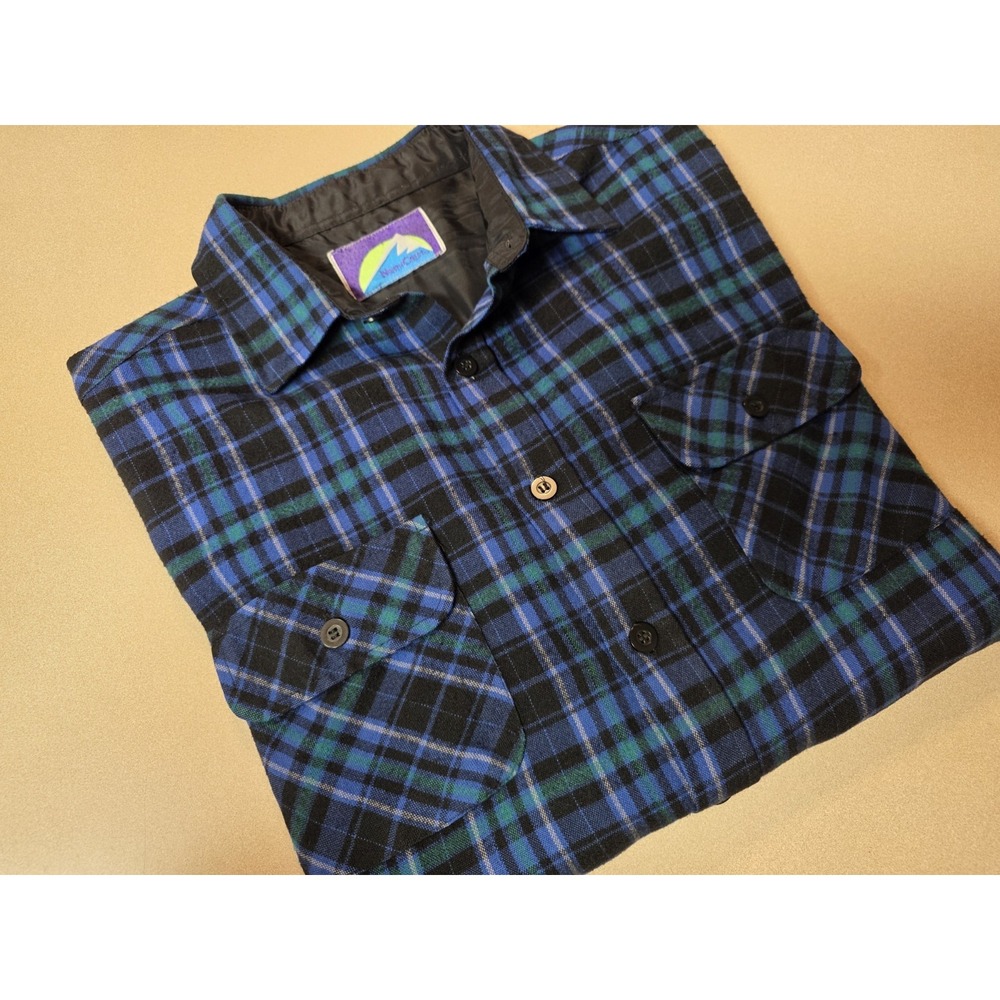 Men's Vintage 90's NorthCrest Flannel Shirt M Blue Green Black Button Up